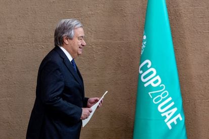 Comparativa de la presencia de António Guterres en la COP 28, este mes en Dubai.